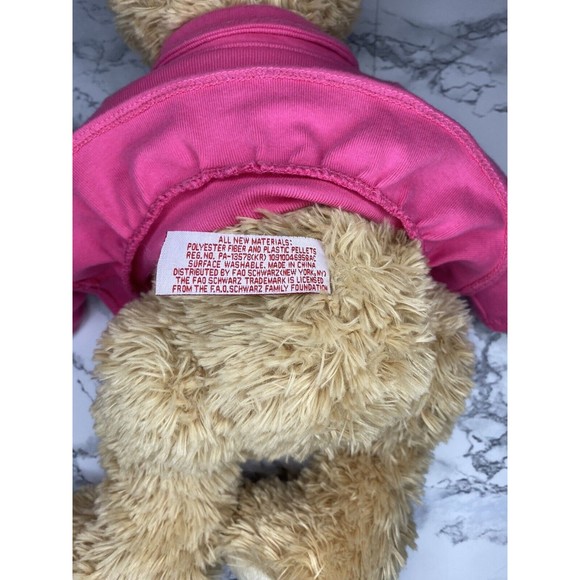 FAO Swartz Tan Teddy Bear Pink Dress Plush 2010 - Picture 8 of 8